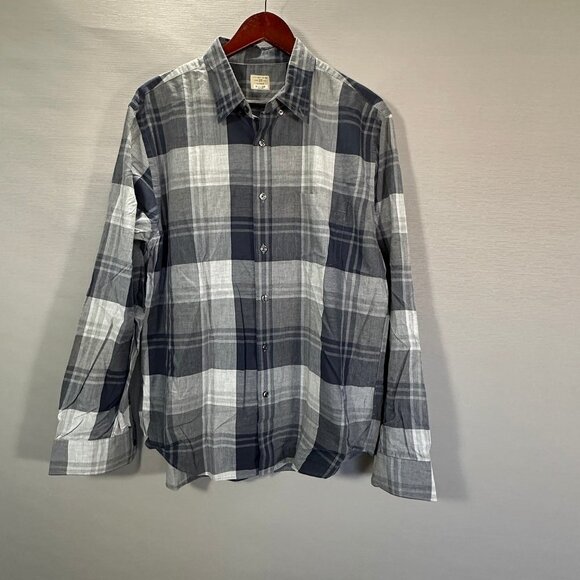 J Crew Shirt Men Large Gray White Plaid 2 Ply Cotton Button Down Long Sleeve - Picture 1 of 8